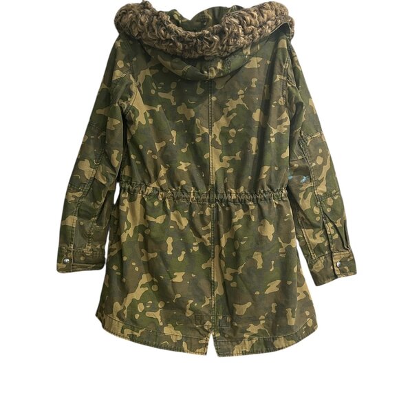 Vintage GAP Camo Anorak Jacket Womens Sz M Grunge Punk Stained Military Faux Fur - Picture 3 of 16